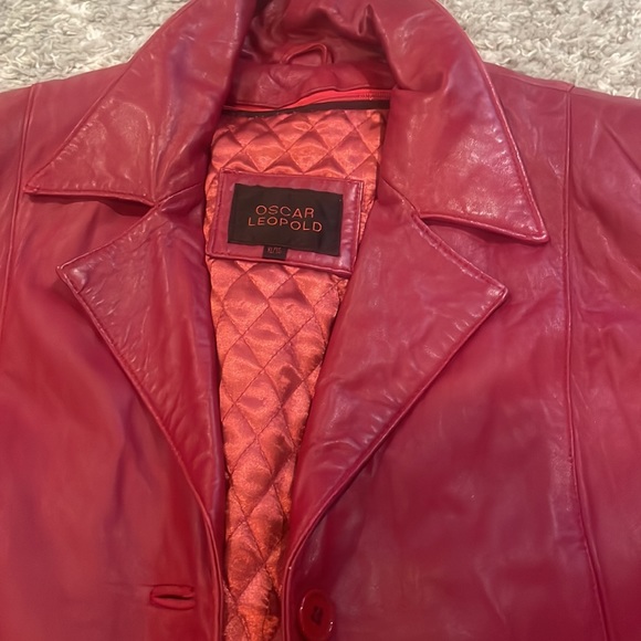 Red Genuine Leather Jacket - Oscar Leopold - Picture 7 of 10